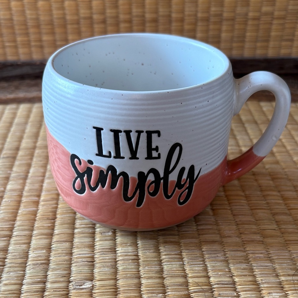 🆕GIFT CRAFT: Live Simply Ceramic Mug - Coral and White